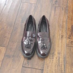 zara women's loafers with tassel burgundy